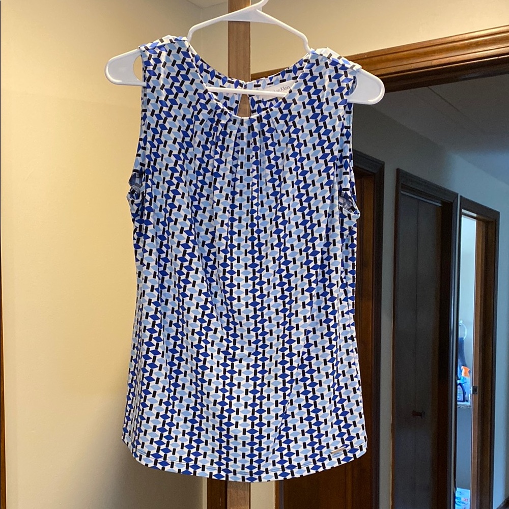 Calvin Klein Blue and White Sleeveless Women's Top
